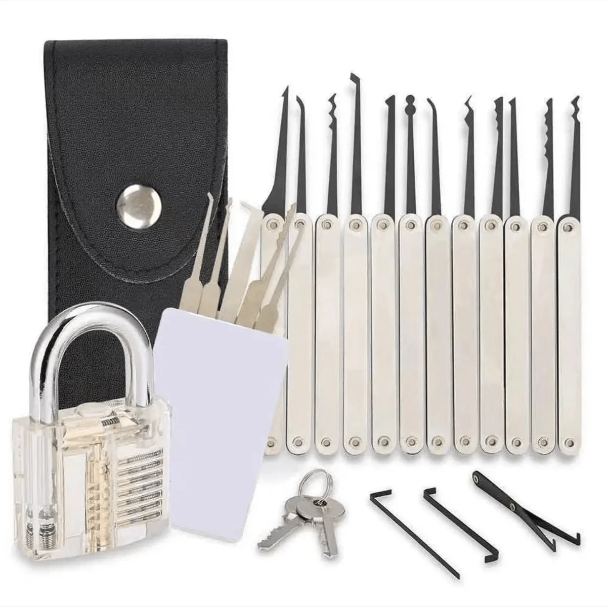 22 件撬锁套装，包含透明练习锁、15 件撬锁工具和信用卡开启器，适合初学者和专业锁匠 - 彩色 - 查看 1