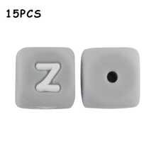 15件/26件，12MM灰色字母（A-Z）硅胶方珠，适合DIY手工吊坠装饰，适合DIY珠宝制作、钥匙扣、手链、挂绳和笔珠，钥匙扣制作材料 - 彩色 - 查看 10