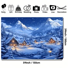 1 قطعة خلفية جديدة لعيد الميلاد السعيد، من قماش البوليستر، مشهد جبل الثلج والكوخ المريح لعيد الميلاد، غابة مغطاة بالثلج، ديكور المنزل في عيد الميلاد والشتاء، خلفية تصوير لحفلة الشتاء وعيد الميلاد