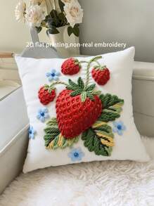 1 pieza Funda de cojín cuadrada suave y cómoda con estampado 2D plano de fresa, para decoración de la sala de estar. Impresión 2D plana, sin bordado real, un solo lado sin relleno de cojín.