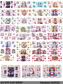 11张UV DTF转印卡通动物花卉图案贴纸,适用于Libbey玻璃杯DIY包装转印贴纸,玻璃杯贴花瓶贴,高品质,9.5英寸*4.3英寸,适用于6盎司玻璃罐 - 彩色 - 查看 16