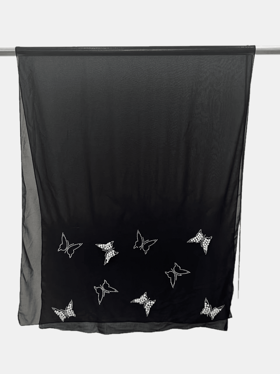 1 pieza Pañuelo para la cabeza de gasa con cuentas y rhinestones de unicolor, de diseño elegante con mariposa, con estilo, versátil, suave y transpirable