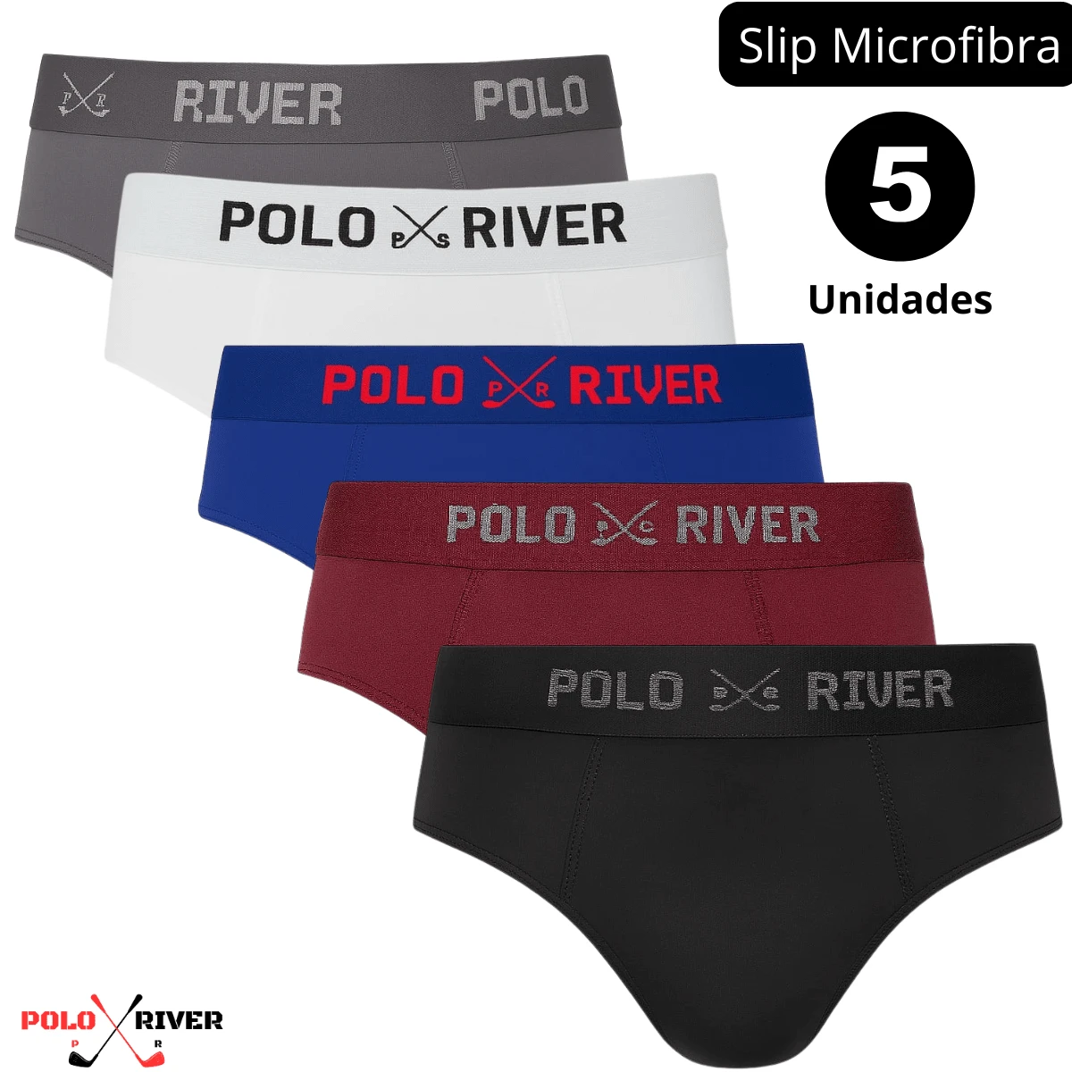 Kit 5 Cuecas Slip Microfibra Adulto Polo River