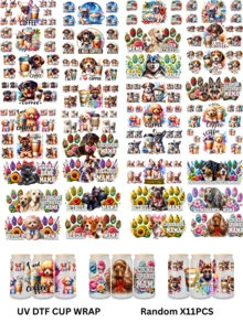 11张UV DTF转印卡通动物花卉图案贴纸,适用于Libbey玻璃杯DIY包装转印贴纸,玻璃杯贴花瓶贴,高品质,9.5英寸*4.3英寸,适用于6盎司玻璃罐 - 彩色 - 查看 14