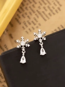 1 Pair Elegant Christmas Snowflake Water Drop Pendant Earrings, Suitable For Women Any Occasion, Christmas Holiday Gift