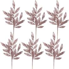 1/2/3 piezas Planta artificial con hojas con brillo, decoración de árbol de Navidad artificial y linda flor, para fiesta de boda, hogar, interior, mesa de comedor, habitación, decoración de Navidad, regalo, corona, accesorios de decoración de ratán DIY, decoración de árbol y planta de Navidad - oro rosa - Ver 9