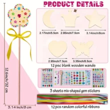 27/60pcs Princess Magic Wand Craft Set, Birthday Party Supplies, DIY 2D Magic Wand Crafts, Includes 6 Unfinished Wooden Fairy Styles, 12 Magic Wands, 3 Gem Stickers, 12 Ribbons, Durable Wooden, Easy To Operate, Beginner-Friendly, Suitable For Handmade DIY Projects, School Activities, Room Decor, Party Decor, Wedding Decor, Party Favors, Modern Crafts, Christmas Gifts, Holiday Decorations, Christmas Decorations, Halloween Decorations - Multicolor - View 12