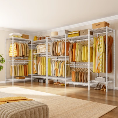 EnHomee Perchero rodante de alta resistencia con capacidad de 407 kg | Perchero comercial de 5 varillas | Perchero metálico para colgar de 198 cm de ancho, portátil y resistente (198 cm de alto)