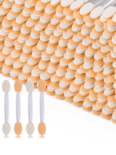 200 piezas Pincel de doble cabeza para sombra de ojos, pincel de aplicador de esponja desechable de doble extremo, pincel de delineador de ojos con punta ovalada (Mango transparente)