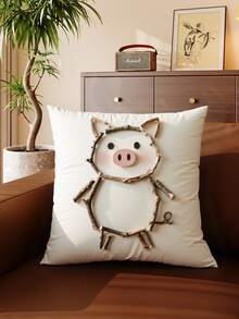 1 件卡通猪图案抱枕套柔软方形靠垫套家居装饰客厅装饰单面无枕芯