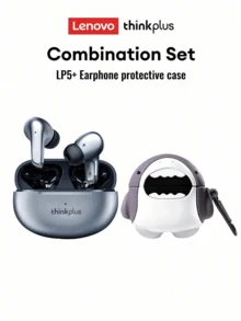 Lenovo Original LP5 Bluetooth Earphones With Protective Case, Semi-In-Ear 5.3 Stereo Sound, High-Quality Audio, Smart Noise Cancellation, Music, Gaming, Long Battery Life, Wireless Earbuds, Compatible With Smartphones, Computers - LP5 màu xám + ốp lưng bảo vệ cá mập - Xem 3