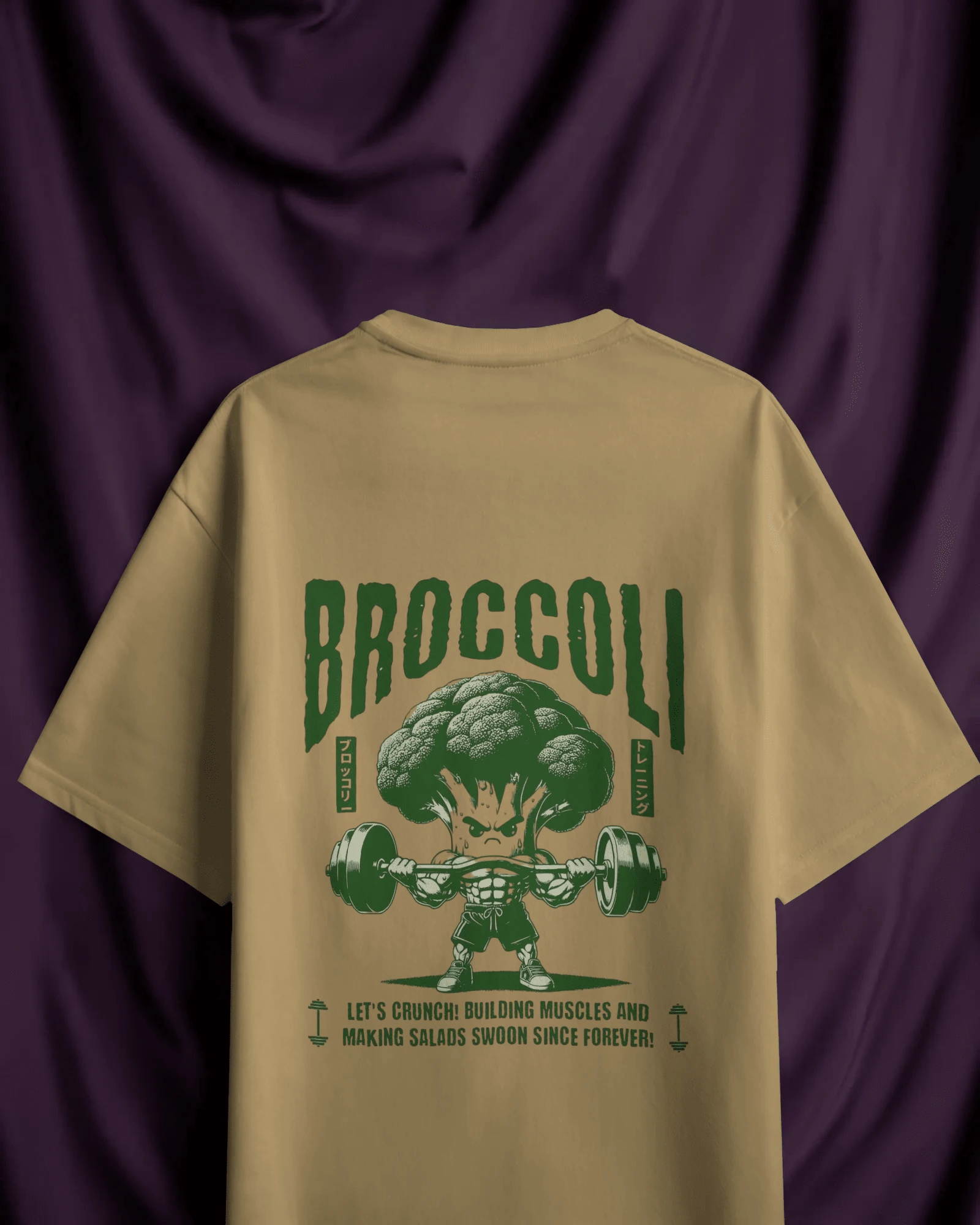 Unisex T-Shirt Gym Broccoli Training T-Shirt Cotton Various Colors Letter Figure None - 米色 - 查看 1