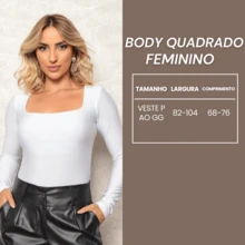 Body Feminino Manga Longa Tecido Suplex | Decote Quadrado Chic
