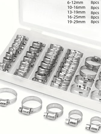 40 件可调节软管夹，201 不锈钢，双耳带紧固件，DIY 风管夹套装，防锈