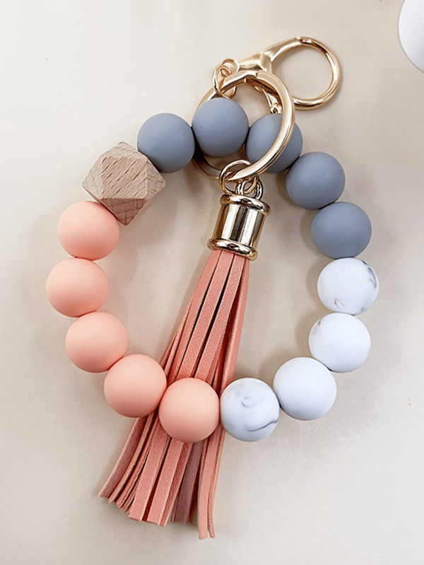 1pc Minimalist Fashion Marble-Patterned Silicone Beaded Tassel Keychain, Suitable For Bag Or Key Anti-Loss Pendant, Perfect Gift For Back To School Friends And Mothers