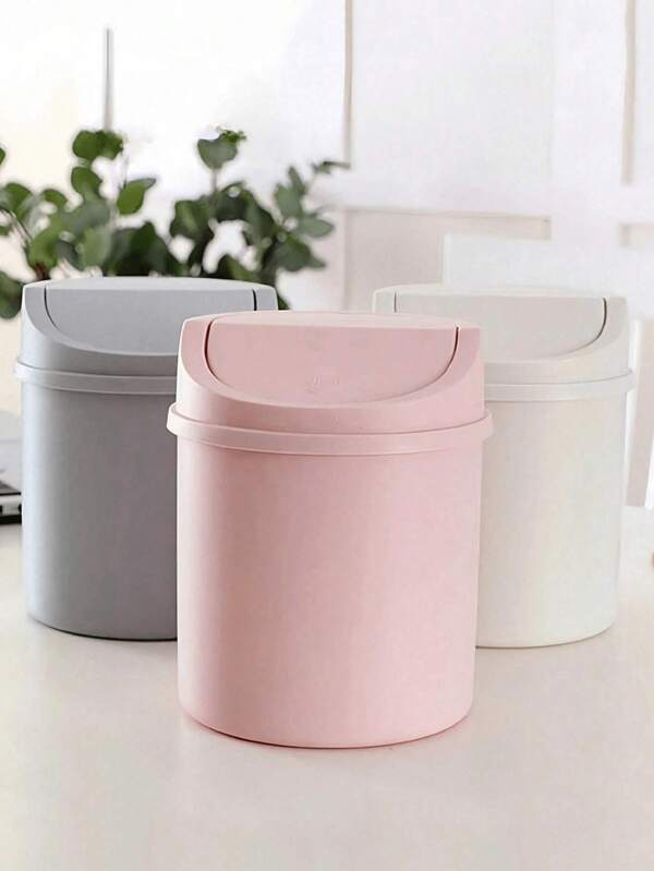 Mini Trash Can For Desk, Covered Small Trash Can, Desktop Trash Can, Plastic Desktop Waste Paper Basket, Swing-Top Design To Prevent Odor Leakage, Used For Storing Fruit Peel And Paper Scraps On Desk To Keep Tidy, For Bathroom, Home Office Desk Decor,Coffee Table, Office, Living Room, Study