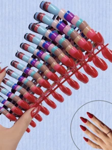 120 Peças Série Dopamina Unhas Postiças Formato de Amêndoa de Comprimento Médio - Pacote de Tons Mistos, 5 Cores Diferentes Combinando, Conjunto de Manicure Brilhante Reutilizável para Mulheres, Ideal para Festa, Feriado e Ocasiões Casuais - Unhas Adesivas Perfeitas para Presente, Suprimentos de Unhas