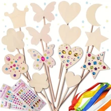 27/60pcs Princess Magic Wand Craft Set, Birthday Party Supplies, DIY 2D Magic Wand Crafts, Includes 6 Unfinished Wooden Fairy Styles, 12 Magic Wands, 3 Gem Stickers, 12 Ribbons, Durable Wooden, Easy To Operate, Beginner-Friendly, Suitable For Handmade DIY Projects, School Activities, Room Decor, Party Decor, Wedding Decor, Party Favors, Modern Crafts, Christmas Gifts, Holiday Decorations, Christmas Decorations, Halloween Decorations - Multicolor - View 11