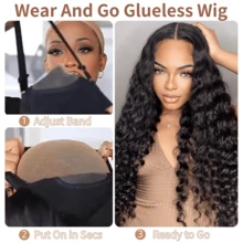 14-24inch Glueless Wigs Human Hair Pre Plucked Pre Cut 13*4Lace 180 Density ,Loose Straight Wigs, Deep Wave Wig,Body Wave Wigs, 4x4 Glueless Wigs ,100%Brazilian Human Hair, For Women Loose Wave Lace Front Wigs Human Hair,Suitable For Daily Wear, Mother's Day Gifts, And Holiday Parties. - Natural Black - 查看 3