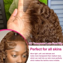 200 Density Deep Wave Lace Front Wigs Human Blended Hair 13*4 13*6 4*4 5*5 200% Density 34 Inch #4 Curly Human Blended Hair Wig For Women Brown Color HD Transparent Lace Glueless Frontal Wigs Pre Plucked With Baby Hair - Brown - View 6