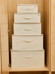 1pc Folding Storage Bin With Zipper And Handle, Beige Storage Box,Polyester Linen, Square, Lid Type,Solid And Tangible Multi-Purpose For Storing Clothing, Toys And Other Items, Upholstery, Bedroom Decor, Trim, Storage, Jeans