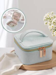 1pc Portable Multi-Functional Jewelry Box With Storage Bag, PU Leather Jewelry Ring Box Necklace Box Jewelry Box Oxidation Proof Birthday Gift, Super Large Capacity Jewelry Box For Earrings, Rings, Bracelets, Necklaces, Hair Accessories, Suitable As Gift For Girlfriends, Friends, Girls For Holiday Or Birthday Summer Goods For Women Storage Organizer Gift Back To School