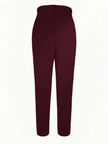 Damen hochwertige Bundfaltenhose in Unifarbe mit hoher Taille und Knöchellänge, Büromode