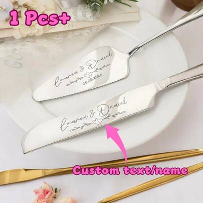 1 Set Customized Wedding Cake Cutting Set, Personalized Gold/Silver Cake Knife, Bridal Shower, Birthday, Wedding, Anniversary Gift, Engraved, Personalized Wedding Gift, Multi-Functional, Durable, Ornamental, Reusable, Exquisite, Stylish, High-Quality, Colorful, Modern, Custom, Personalized, Unique, Ideal Gifts For Her, Boyfriend, Dad, Girlfriend, Mom, Family, Friends, Tea Room, Home, Garden, Office, For Anniversaries, For Valentine's Day, For Mother's Day, For Father's Day, For Graduation, For Weddings, For Housewarming