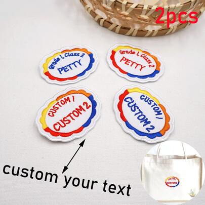 Custom Circular Color Name Patch, 2pcs Personalized Embroidered Name Tag, Sew On/Iron On Patches Suit For Clothing Uniform Work Shirt School Uniform