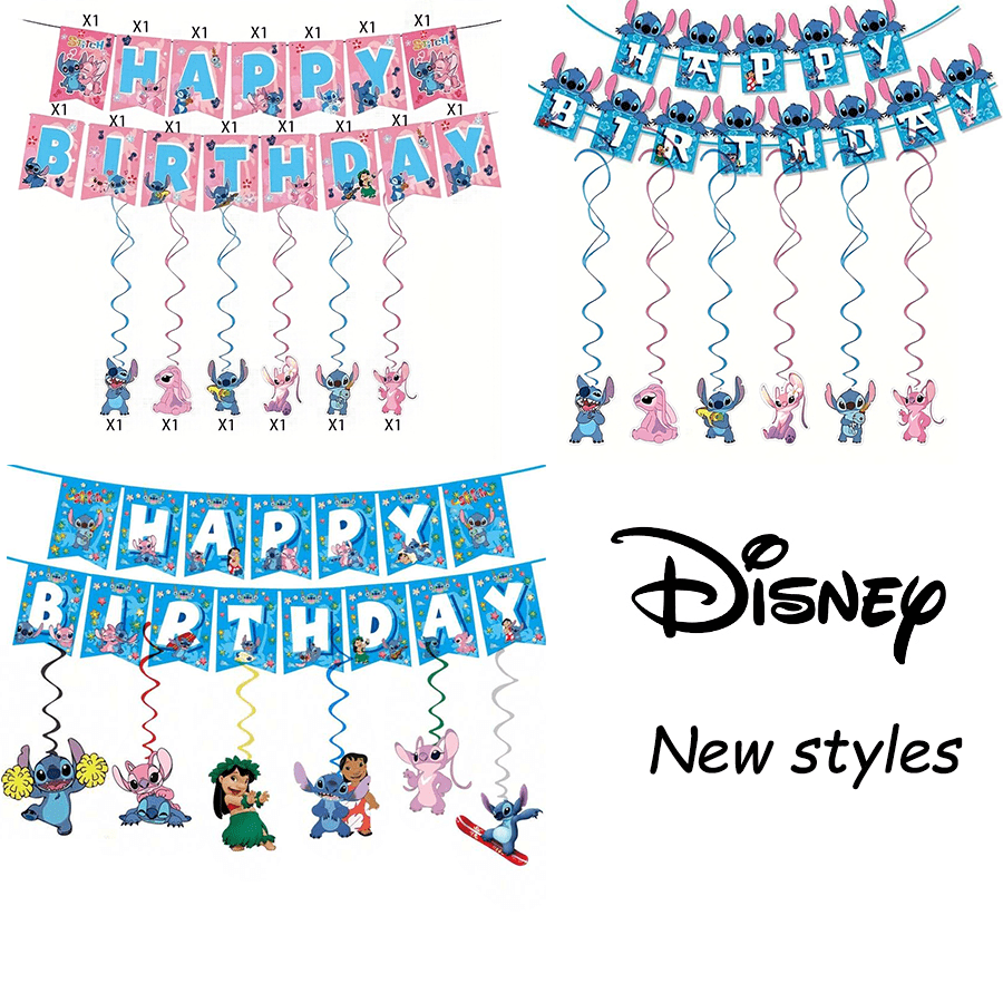 Disney Set de bannières et de guirlandes suspendues Disney Stitch, décorations de fête d'anniversaire de Stitch Angie, convient pour le carnaval, la cérémonie de la rentrée, le mariage, les décorations d'anniversaire, la fête à thème Stitch
