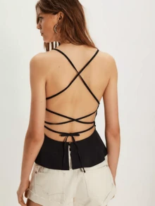 Women's Basic Double Lined Square Neck Tank Tops Adjustable Cami Tank Summer Sleeveless Tops - màu đen - Xem 3