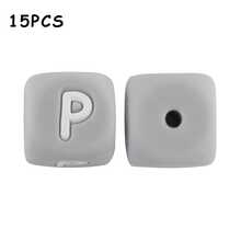 15件/26件，12MM灰色字母（A-Z）硅胶方珠，适合DIY手工吊坠装饰，适合DIY珠宝制作、钥匙扣、手链、挂绳和笔珠，钥匙扣制作材料 - 彩色 - 查看 24