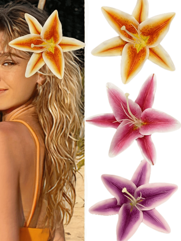 1 grande fermaglio per capelli a forma di fiore di giglio, stile bohémien, accessorio per capelli estivo, accessorio per abbigliamento da viaggio e vacanza, fermaglio con bordo a fiore, fermaglio a becco d'anatra, non danneggia i capelli, mollette per capelli, fermagli per capelli, fermagli per capelli, barrette per capelli