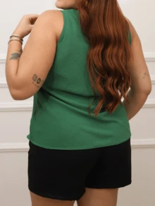 Kit Of 2 Women's Basic Social Tank Tops With Thick Straps, V-Neck, Lined In Duna Fabric - Green and White - View 2