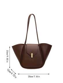 新款时尚经典百搭纯色PU防水手提包，磁扣闭合设计，大容量单肩托特包，翼形包型，商务通勤包，适合旅行、购物、通勤、外出和约会。商务休闲女包，完美适用于办公室商务和工作场合。新款时尚大容量女包。 - 咖啡棕 - 查看 5