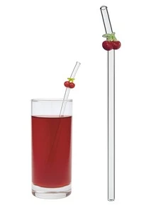 6 Pcs Glass Cherry Drink Straws Reusable Clear Bent Straw Cute Transparent Cocktail Straw Decorative Curved Drinking Straws With Cleaning Brush For Coffee Juice, For Teacher's Gift - Multicolor - View 10