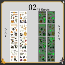 8 片夜光万圣节临时纹身贴纸 - 南瓜、幽灵、城堡、女巫、蝙蝠等图案 | 漂亮、酷炫、可爱的假纹身 | 派对妆容和舞会身体装饰 | 送给家人和朋友的最佳礼物 | DIY 装饰 - 彩色 - 查看 11