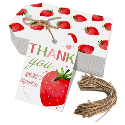30 Piezas Etiquetas de Agradecimiento con Diseño de Fresa "Gracias por Tanto", Artículos de Fiesta de Baby Shower, Boda o Cumpleaños con Temática de Frutas Dulces para Decoraciones y Regalos