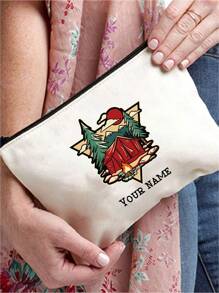 1 件定制女士零钱包、化妆包、珠宝收纳包、小袋、手拿包、多功能、格子、可爱、刻字、短语、姓名印刷、轻便、礼物、独特、DIY、教师节、万圣节 - 米色 - 查看 6