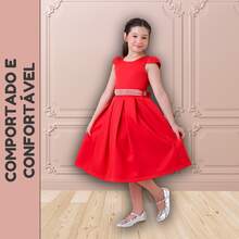 Children's Dress Girl's Round Party Wedding Baptism Graduation Youth Birthday Princess Style - Red - View 6