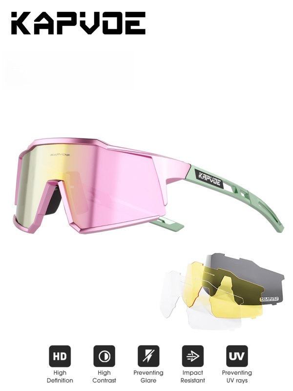 KAPVOE Lunettes de cyclisme Kapvoe pour sports de plein air avec 3 lentilles interchangeables. Lunettes de route et de montagne unisexes, avec monture pleine et protectrice pour les sports