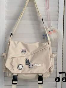 1个街头休闲大容量单肩斜挎包，复古通勤斜挎包，休闲百搭单肩包（带4个徽章），原宿风通勤包，适合男士街头时尚 - A - 查看 3