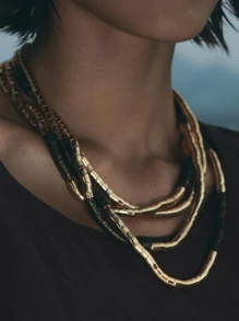 Punk Style Metal Multi-Tube Layered Necklace & Bracelet Set, Women Fashion Jewelry