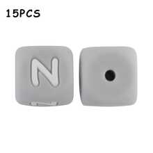 15件/26件，12MM灰色字母（A-Z）硅胶方珠，适合DIY手工吊坠装饰，适合DIY珠宝制作、钥匙扣、手链、挂绳和笔珠，钥匙扣制作材料 - 彩色 - 查看 22