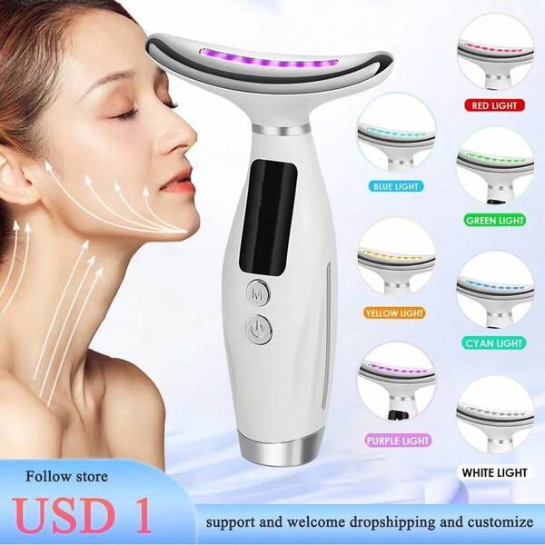 1pc 7-Color High-Frequency Portable Facial Massager, Neck Beauty Instrument, USB Rechargeable Lithium Battery, Unscented Home Spa Massager For Skin Tightening And Relaxation