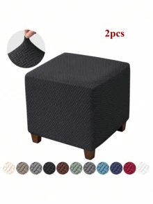 1 件提花奥斯曼椅套家居装饰凳子套四季防污氨纶沙发脚凳套适用于客厅卧室酒店酒吧 - 黑色 - 查看 7