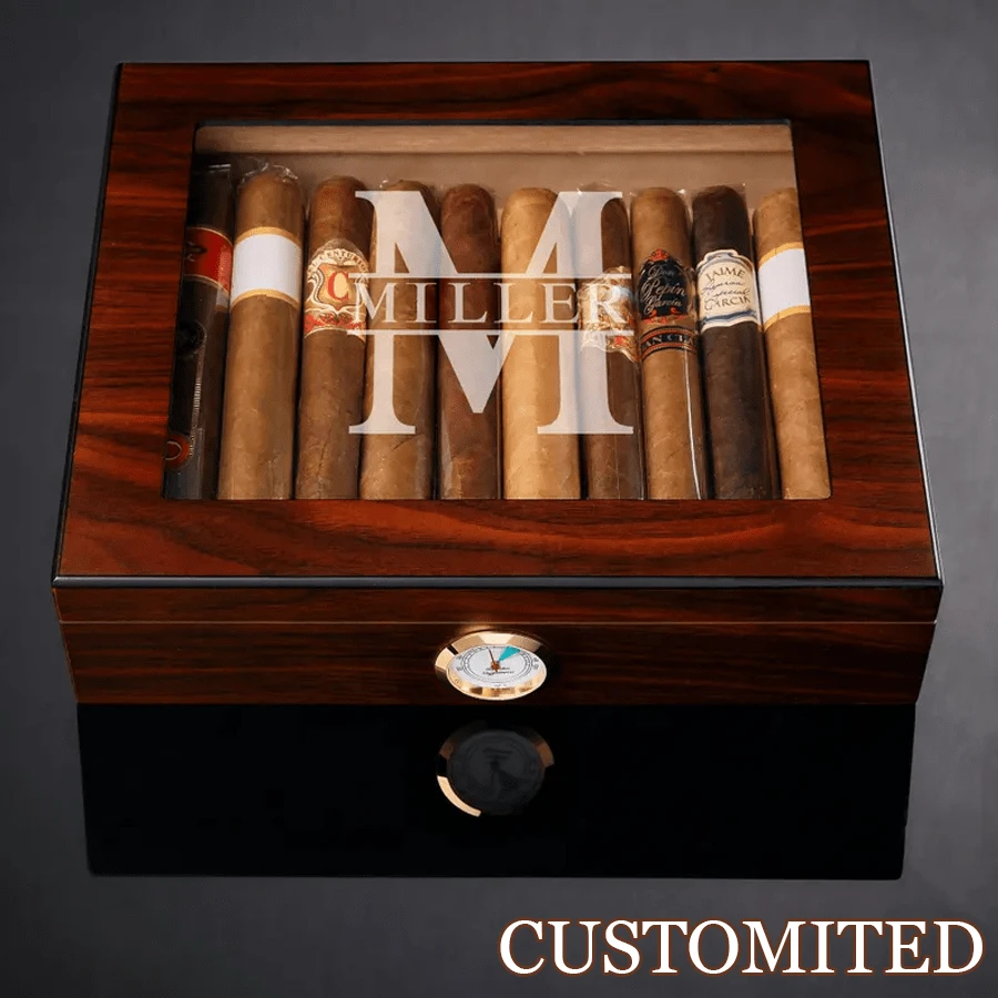 Humidor Box z cyfrowym higrometrem – spersonalizowany prezent w postaci cygara, grawerowany humidor, idealny prezent dla drużby, akcesoria dla palaczy