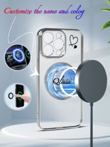 1个可定制姓名字母的透明电镀磁吸充电TPU手机壳，兼容15ProMax/16promax/16pro/14promax/14pro/13promax/16 16e/ 14 Pro Max、17promax、17pro、17、17air，支持无线充电，色彩缤纷，时尚可爱，可定制，2025万圣节配件，手机及配件 - 銀色 - 查看 4