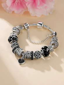 1 pieza Pulsera de estilo gótico vintage oscuro con cuentas en forma de corazón