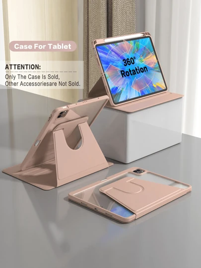 适用于 iPad 第 5/6/7/8/9/10/11 代、iPad Mini 第 6/7 代、iPad Air 第 1/2/3/4/5 代、11 英寸 (M2)/11 英寸 (M3)/13 英寸 (M2)/13 英寸 (M3)、iPad Pro 12.9 英寸（第 3/4/5/6 代）的 360° 旋转保护套，带笔槽 - 粉色